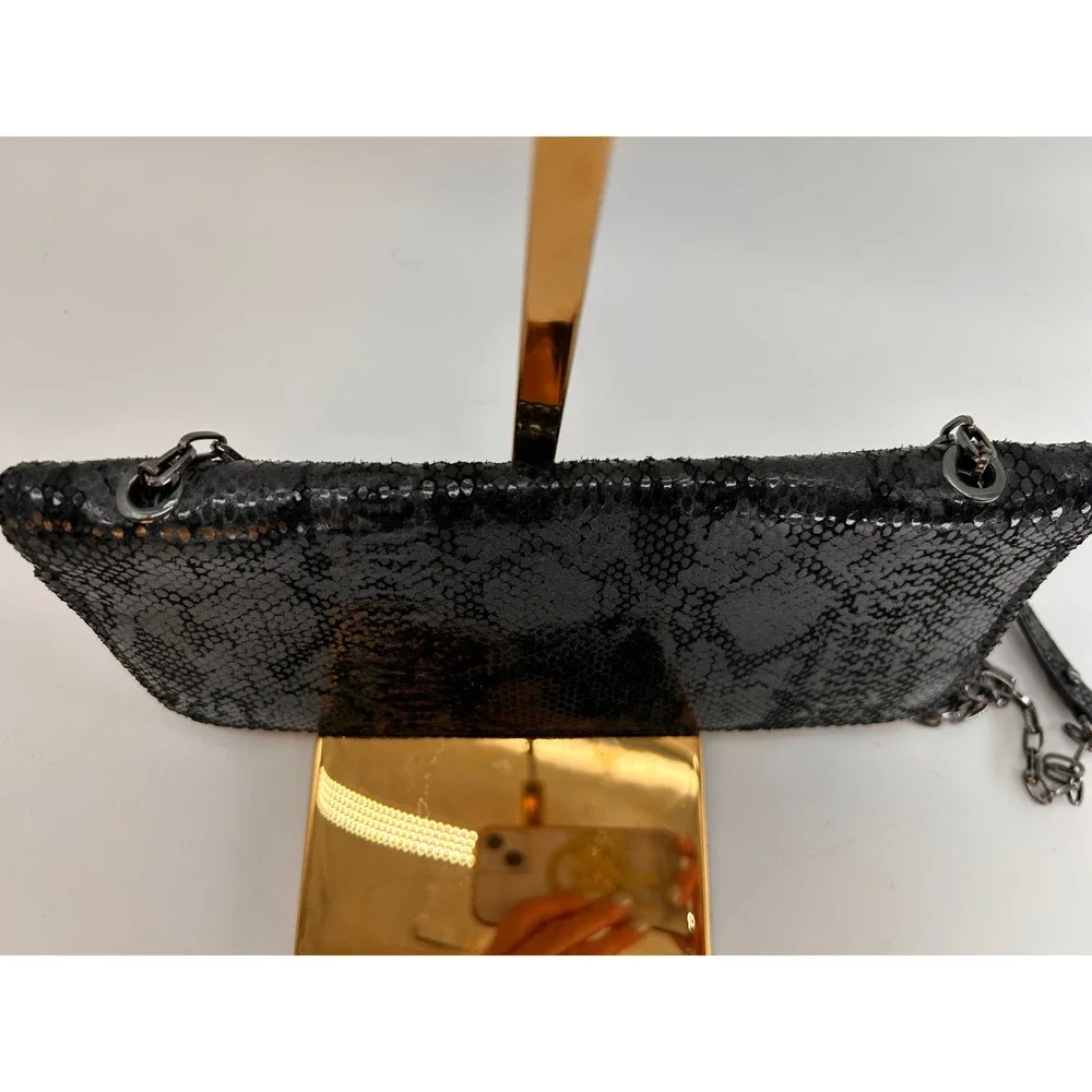 Tory Burch Black Snakeskin Embossed Convertible Shoulder Bag Clutch Wallet Chain